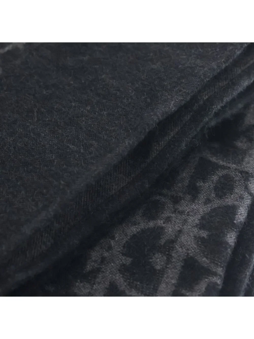 Dior Oblique All Over Wool Fringe Large Shawl Black Scarf